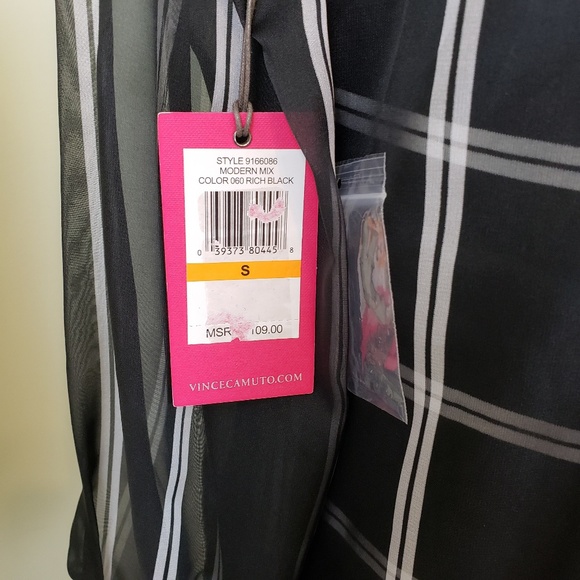 Vince Camuto Sheer Grid Pattern Long Sleeve NWT - Picture 4 of 6